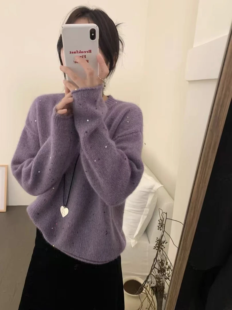 /小米专属/ 仙紫套头 新款亮片宽松时尚百搭品质女装毛衣93637
