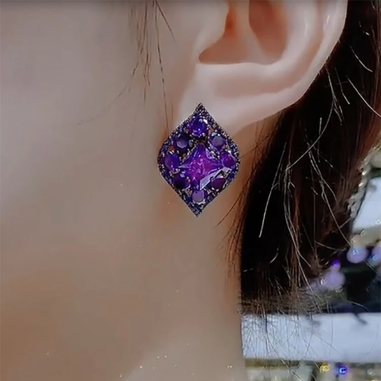锌合金耳饰 133紫色烟雨设计感轻奢气质紫气东来个性超闪耳钉
