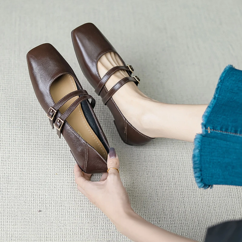 春秋款平底单鞋温柔仙女鞋子一字扣带浅口软底玛丽珍女鞋