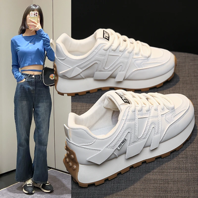 增高小白鞋女松糕底2023年新款春秋季时尚休闲百搭舒适低帮老爹鞋