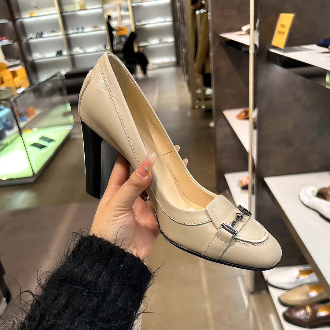 TOD’S/托德斯高跟鞋女鞋单鞋舒适百搭粗跟方头浅口