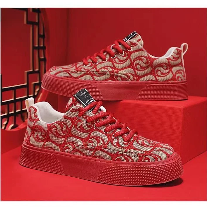 【培蒙】2025新品印花刺绣布面男士板鞋国潮休闲鞋低帮软底运动潮鞋