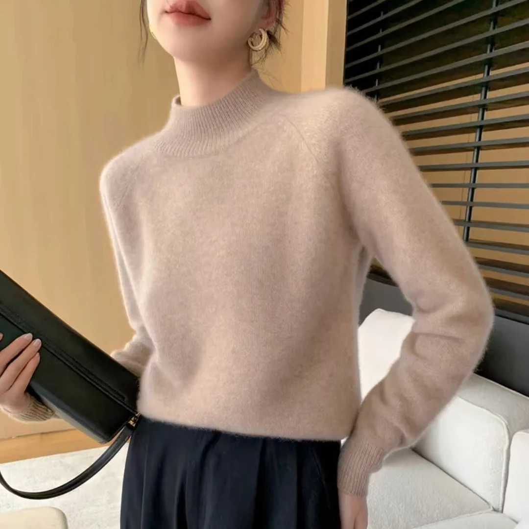 鄂尔多斯市100羊绒女款半高领秋冬宽松加厚内搭毛衣针织打底衫