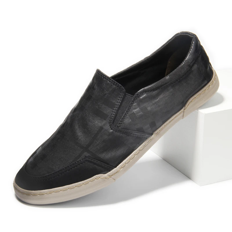 春夏新款冰丝布鞋老北京一脚蹬套脚鞋透气英伦格子布男鞋舒适百搭