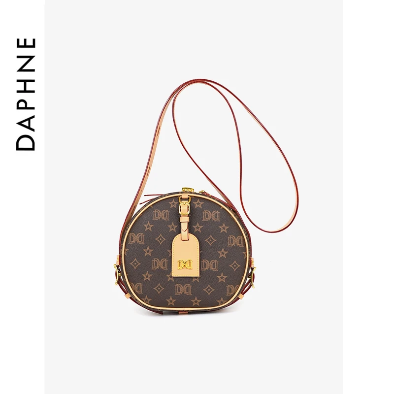 达芙妮Daphne时尚百搭印花经典小圆饼包斜挎包10309