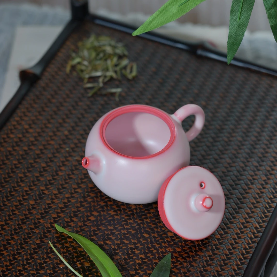 猪油冻汝窑西施小茶壶家用陶瓷茶壶单壶功夫茶具粉色创意纯手工