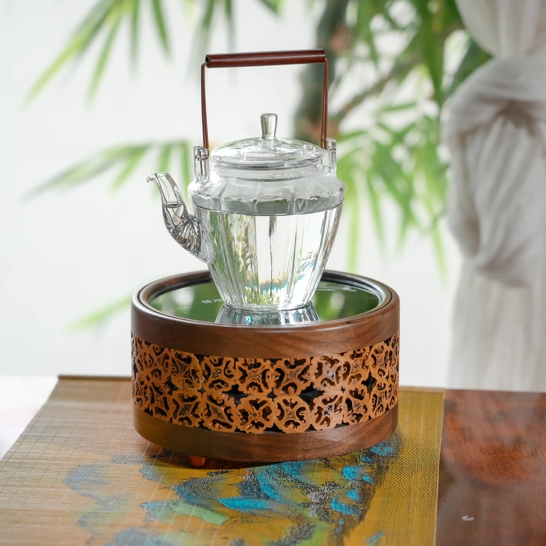 核桃电陶炉圆形胡桃木煮茶炉核桃手工茶器茶具配件