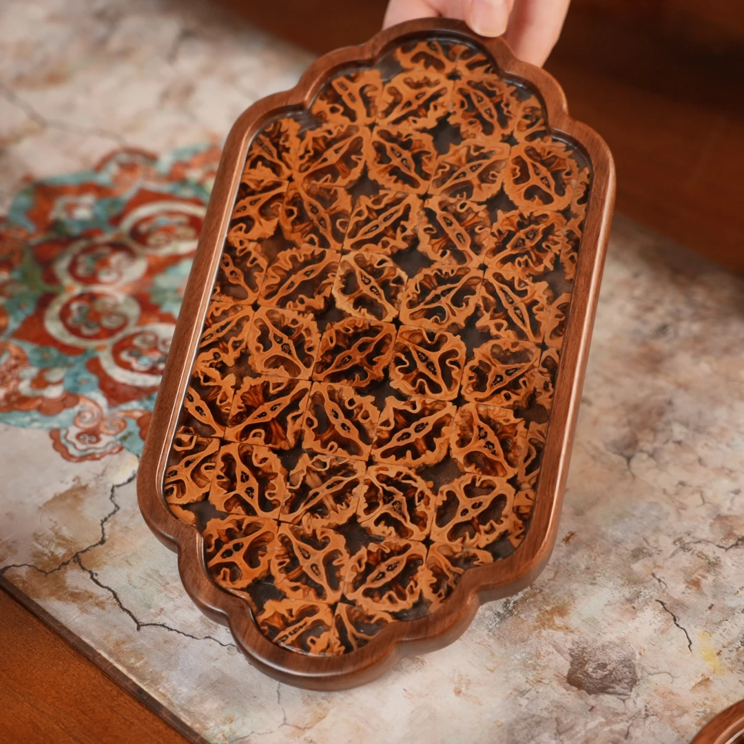 核桃祥云茶盘树脂圆茶盘简约高档茶道托盘手工家用纯手工复古