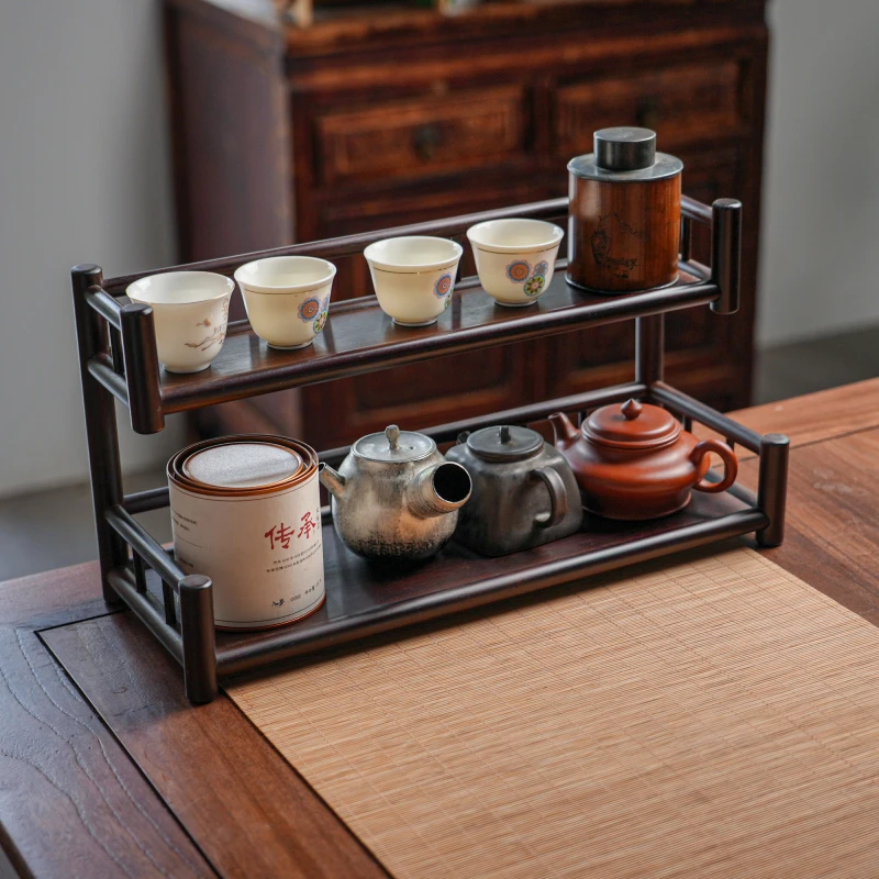 《灵梯》楠竹双层大小杯架茶道壶架展示博古架茶棚茶室搭配