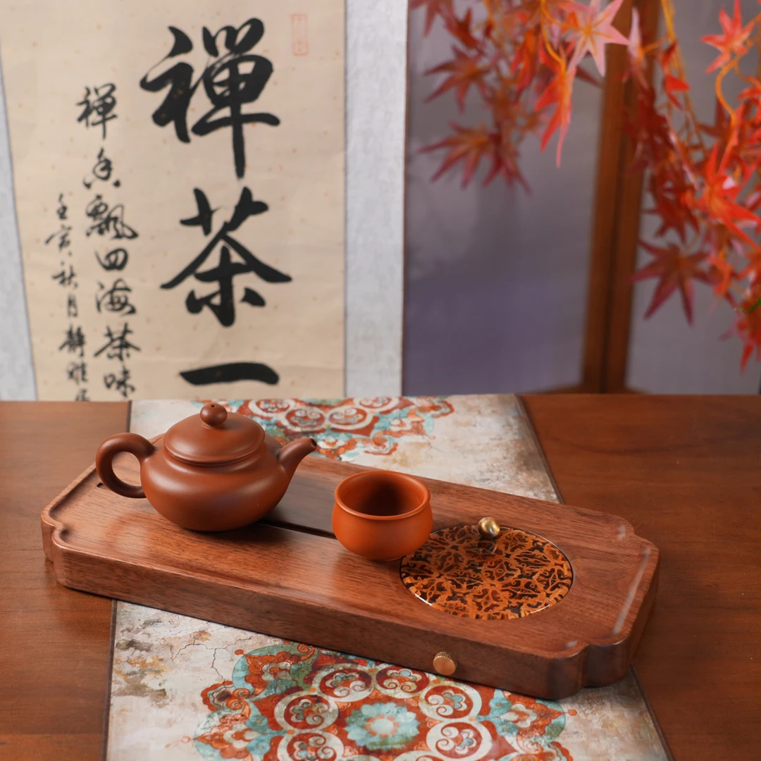 新款核桃长方形湿泡茶盘托盘干湿两用茶盘复古创意泡茶盘茶道