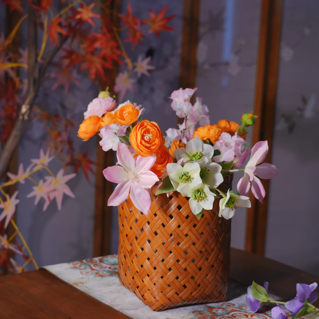 名家台式精品大漆纸篓卷轴收纳筐竹编茶具收纳桶字画筒花篓