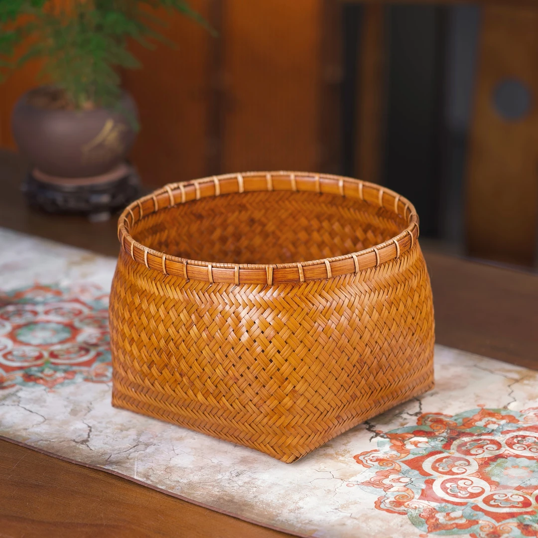 小胖墩竹编大漆干果零食盘点心盒竹编竹篓收纳筐水果盘茶点篮子