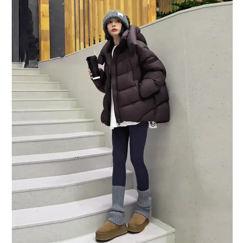 冬季休闲龟背感连帽羽绒服泡芙新款简约高级百搭保暖面包服外套潮