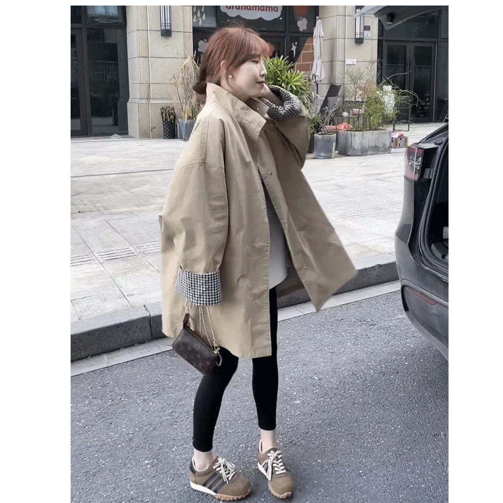 春秋欧货休闲中长款风衣外套女2024春季新款宽松显瘦百搭拼接上衣