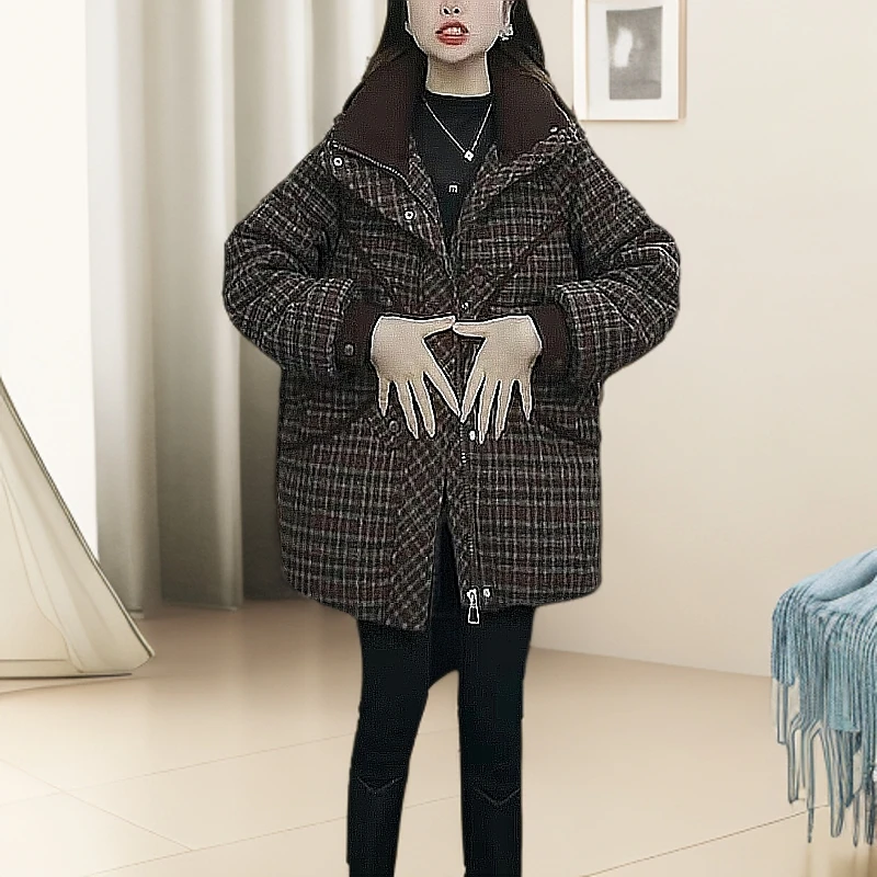 123保暖长袖拉链棉衣棉服冬季短款格纹加厚套装小香风格子外套