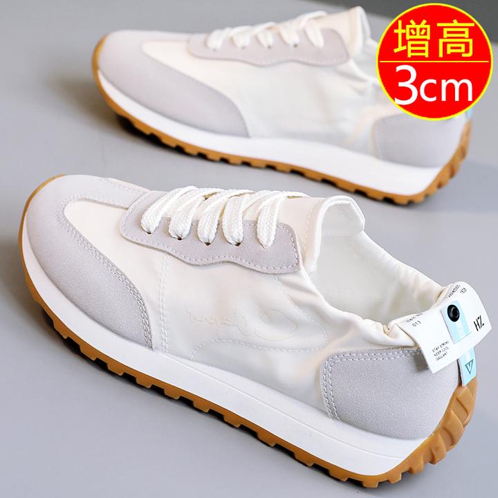夏季薄款冰丝布德训鞋女鞋2024新款透气休闲运动鞋百搭厚底小白鞋