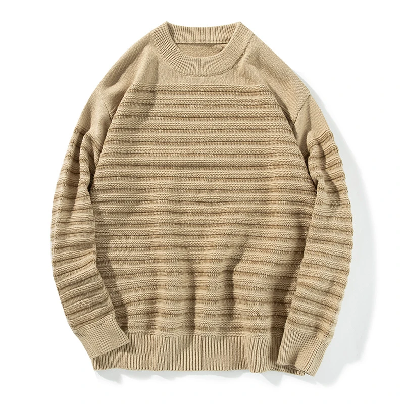 2023秋冬新款软糯ins超火情侣简约宽松百搭圆领针织横条纹XJ675