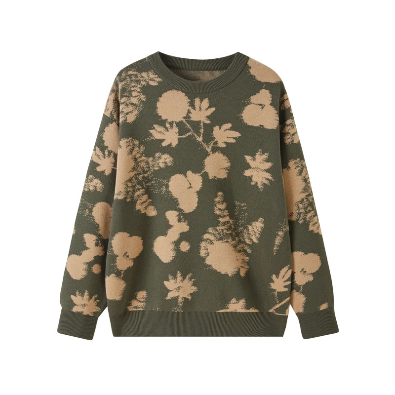 潮流撞色毛衫男秋冬新款趣味提花休闲保暖针织衫舒适上衣XJ23100