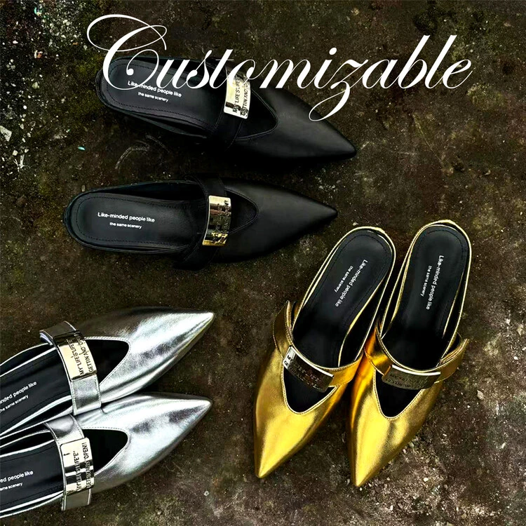 夏日~内增高金属扣法式包头半拖鞋女外穿穆勒鞋凉拖莫奈花园风