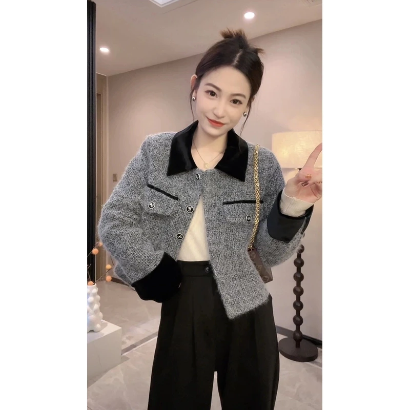 【现货+运费险】夹棉加厚秋冬新款法式气质翻领时尚百搭小香风外套