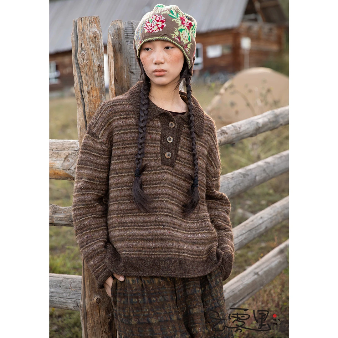 云雾里 原创设计复古文艺浪漫恣意羊毛混纺针织衫 3211