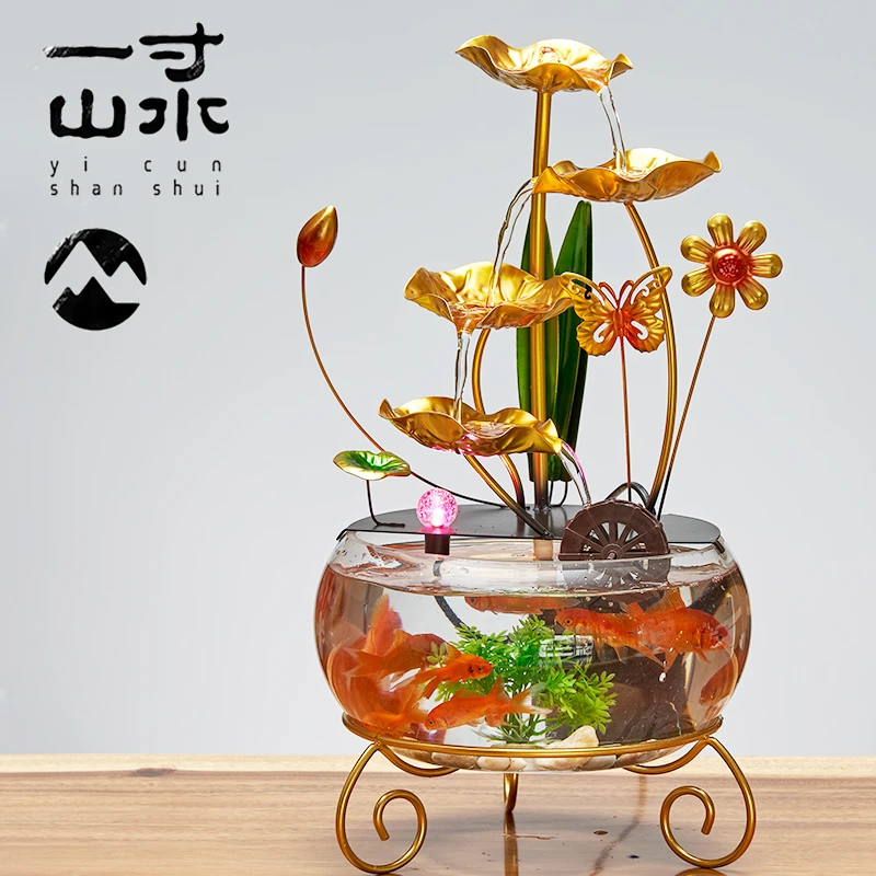 大号鱼缸创意流水摆件室茶桌玄关高档装饰客厅喷泉开业乔迁礼物
