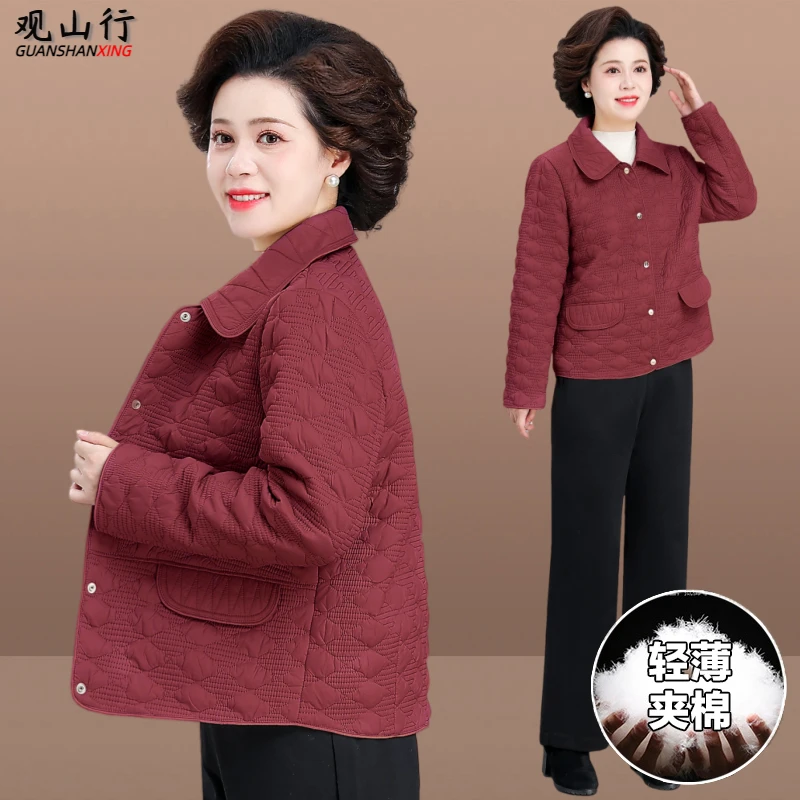 安可拉红时尚妈妈秋装夹棉外套洋气中老年人女装轻薄棉衣保暖棉服