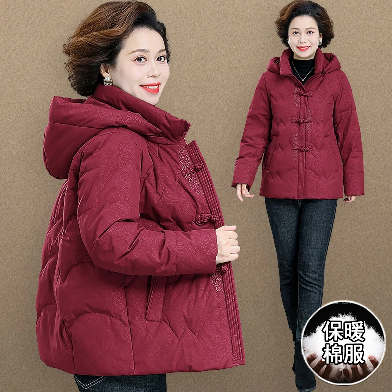中年妈妈冬装加厚棉服2023新款加厚棉袄中老年人女装秋冬棉衣外套
