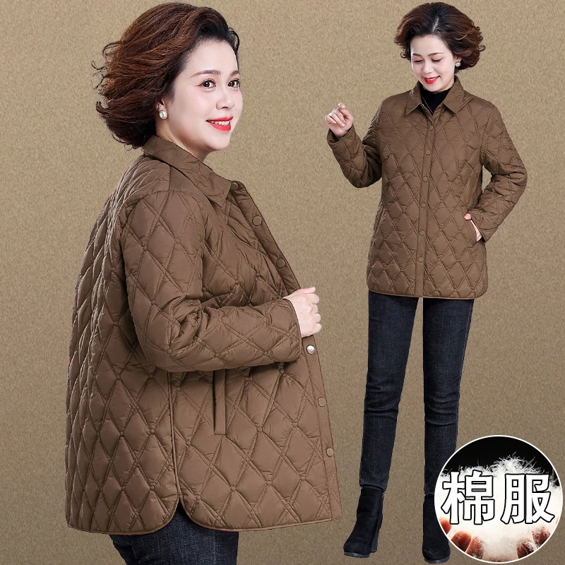 中年妈妈秋冬外套轻薄夹棉上衣新款洋气大码中老年女冬装保暖棉服