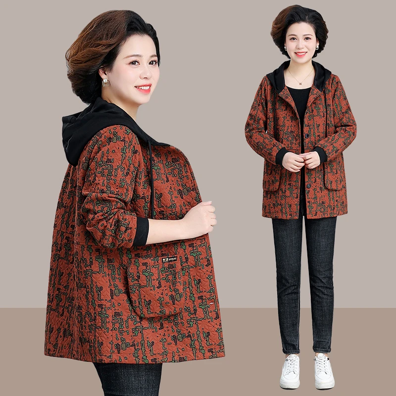 洋气妈妈春装中长款休闲外套中年人风衣中老年女春秋连帽上衣