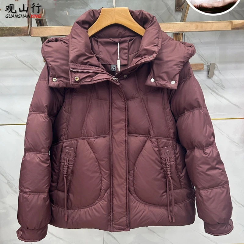 商场同款妈妈羽绒服2024新款中老年女冬装可拆卸帽加厚白鸭绒外套