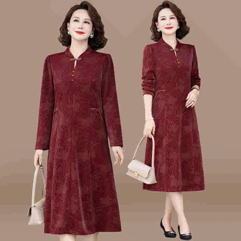 中年妈妈秋装洋气改良旗袍连衣裙2025新款中老年女装春秋中式裙子