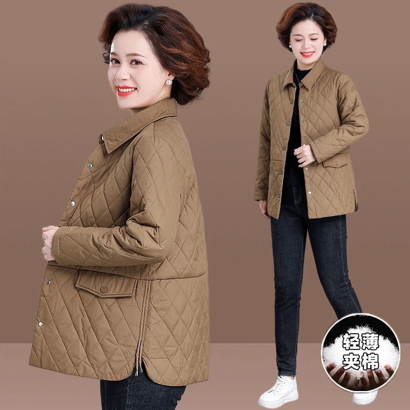 中年妈妈秋装夹棉外套大码棉衣洋气中老年人女秋冬季轻薄保暖棉服