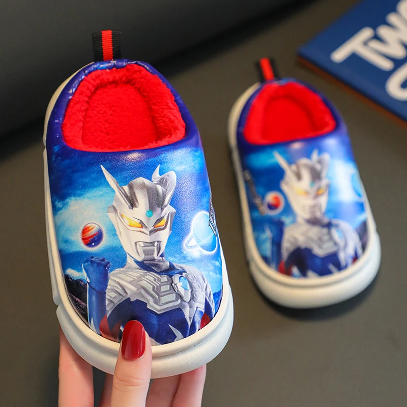 赛罗奥特曼儿童秋冬家居室内防滑保暖男孩毛绒卡通男童防水棉拖鞋