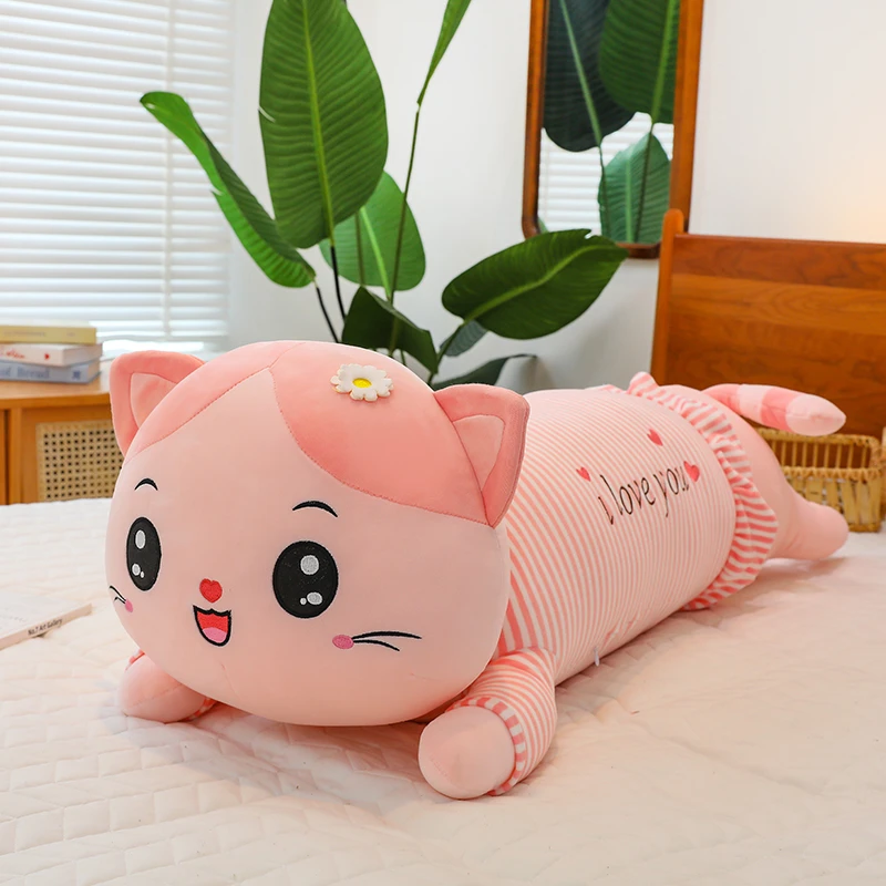 可爱LOVE条纹趴趴猫咪大毛绒玩具超大玩偶送女生孩子闺蜜生日礼物