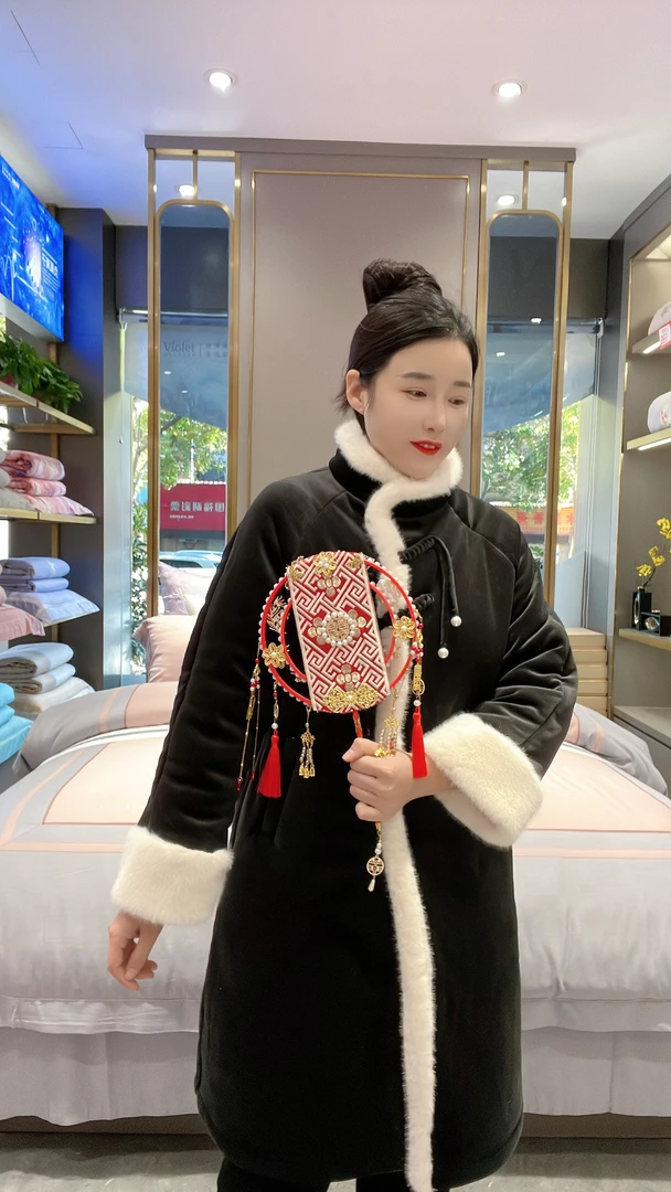 女款加绒加厚盘扣大睡袍单件可家居可外穿