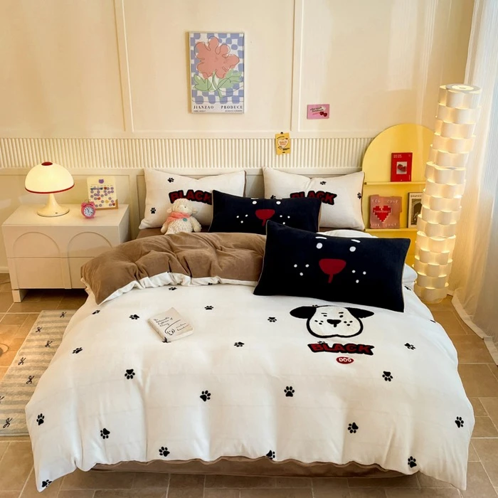 【柯阳家】小红薯爆款加绒加厚数码印花+毛巾绣花ab版牛奶绒四件套