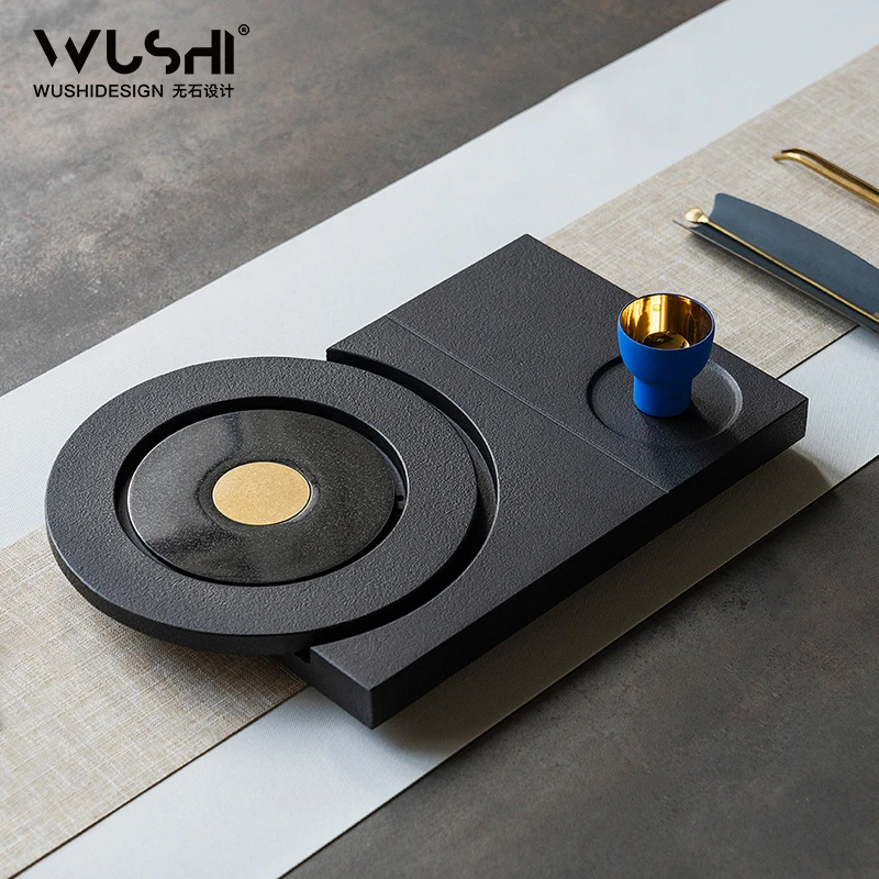 无石家居高端家用轻奢现代设计师茶具黑金石茶盘茶托盘小茶台茶海