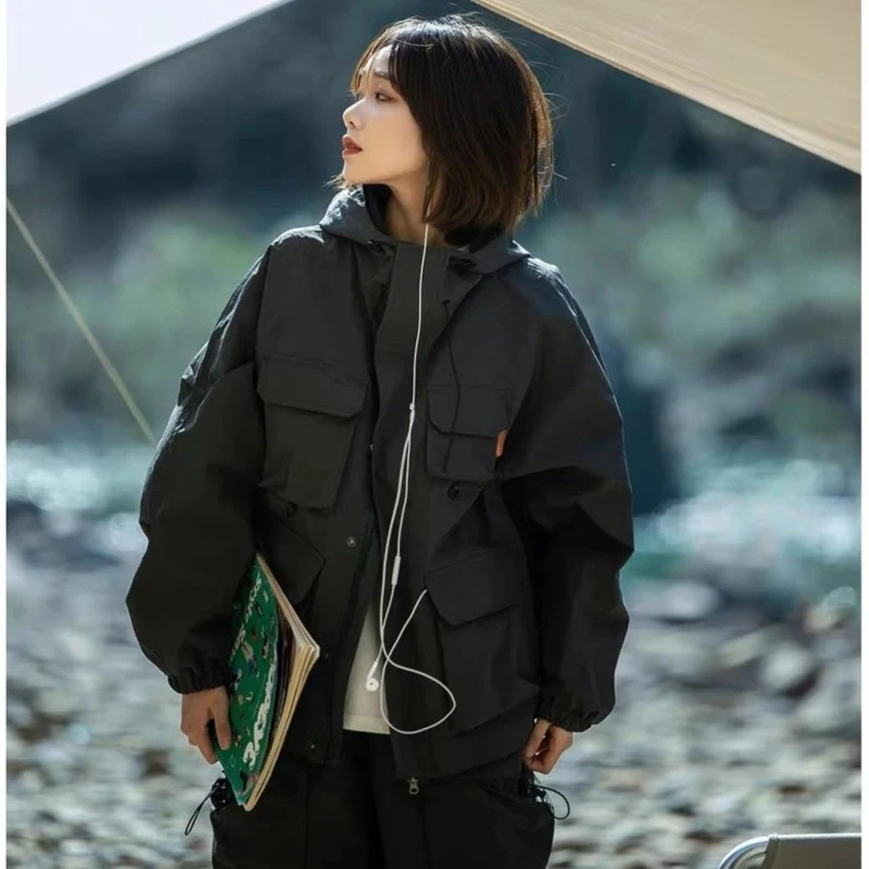 TUOER户外多口袋连帽机能工装夹克冲锋衣