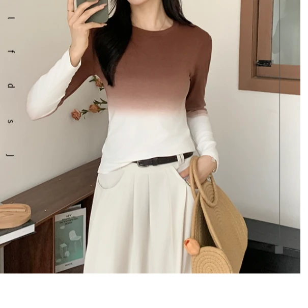 4345轻奢吊染渐变色设计师款针织打底上衣