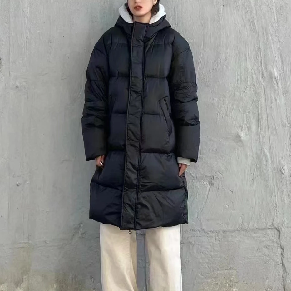 秋冬连帽加厚字母宽松中长款保暖羽绒服4670