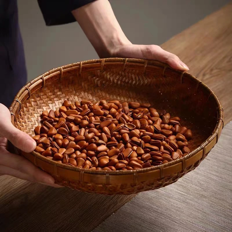 中式手作精编竹篮竹编茶具收纳筐茶室水果篮竹筐家用复古传统工艺