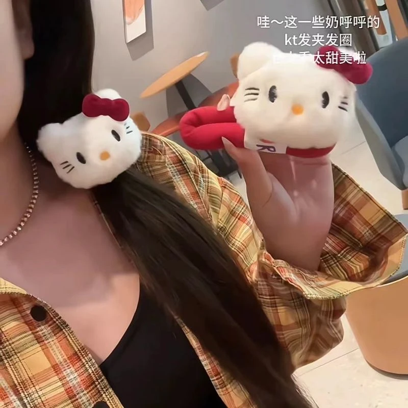 可爱毛绒Kitty甜美安可拉红系蝴蝶结发夹少女刘海卡通BB发饰发圈