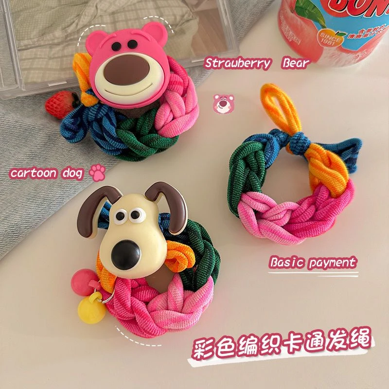 可爱卡通小熊编织头绳发圈女款高弹力头皮发绳伤发耐用发饰头饰