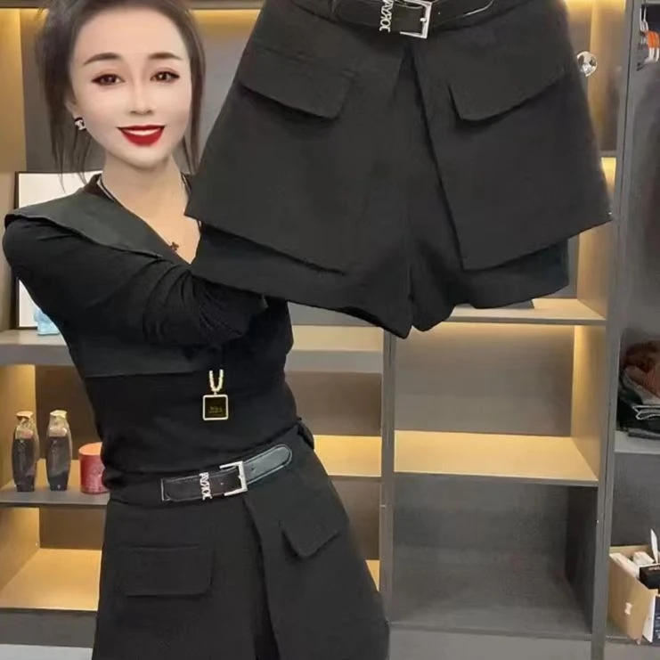 高腰西装短裤女2023秋季新款百搭外穿时尚显瘦a字阔腿裤休闲靴裤