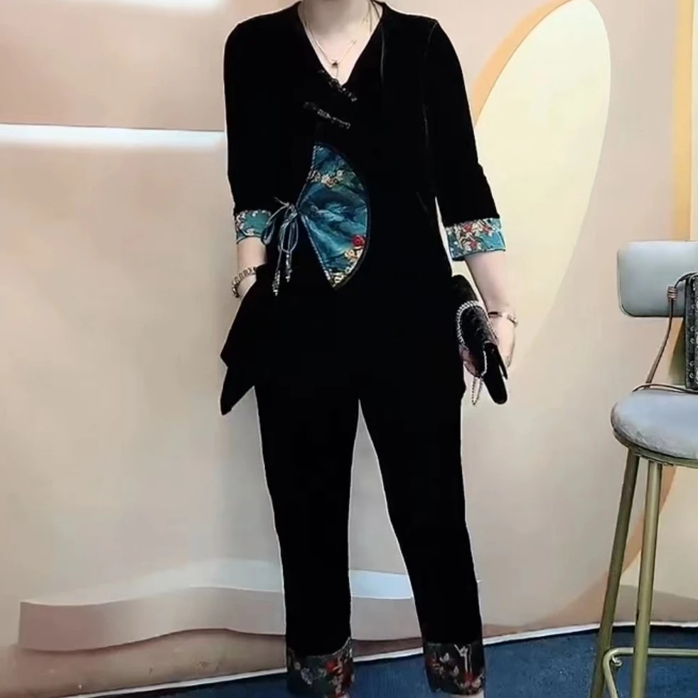 2023早秋新款复古盘扣套装新中式中国风洋气女士高档国风两件套