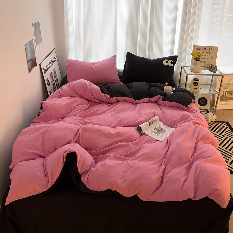 新--超柔软ins风双拼纯色个性简约四件套学生宿舍三件套亲肤柔软