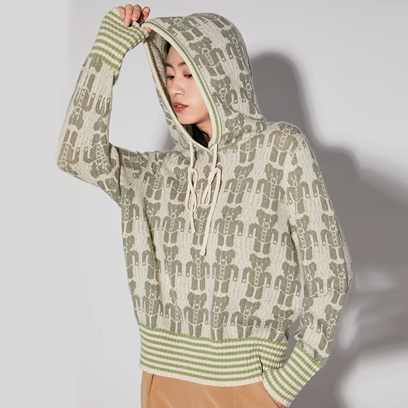 【嘉一】连帽卡通提花牦牛绒卫衣毛衣32117