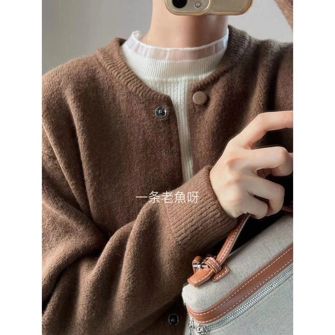 YU 棒球衫宽松毛衣外套女 秋冬宽松休闲毛衣开衫外套百搭