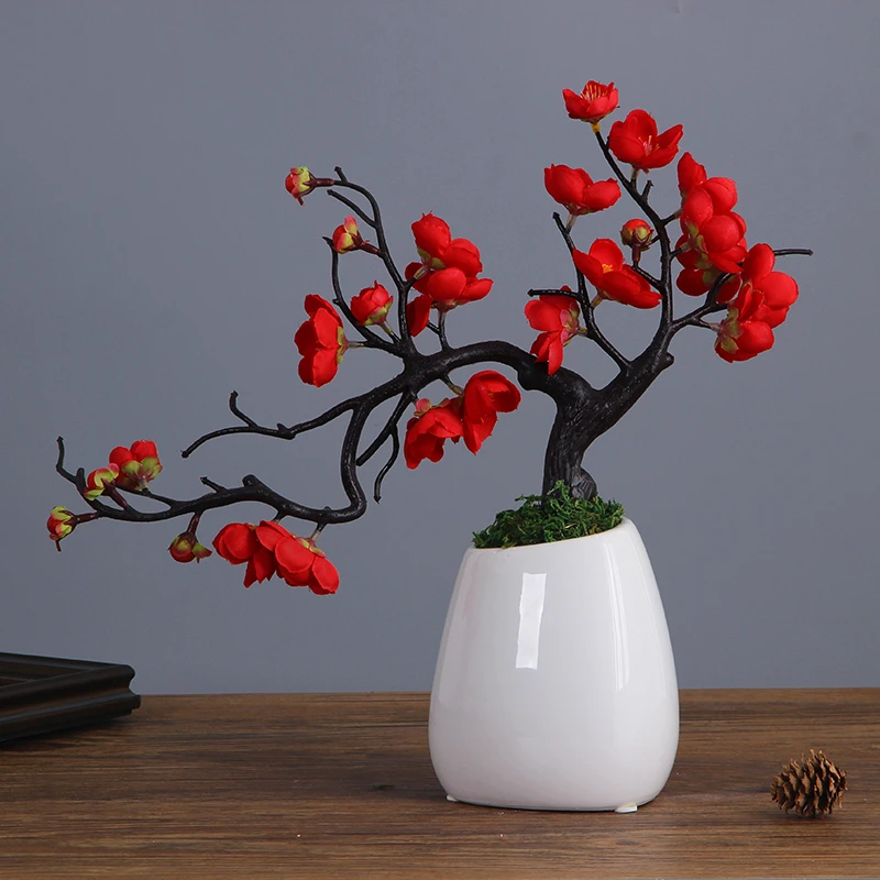 假花仿真花家居装饰品摆件梅花枝桃花干花盆景客厅电视柜中式腊梅
